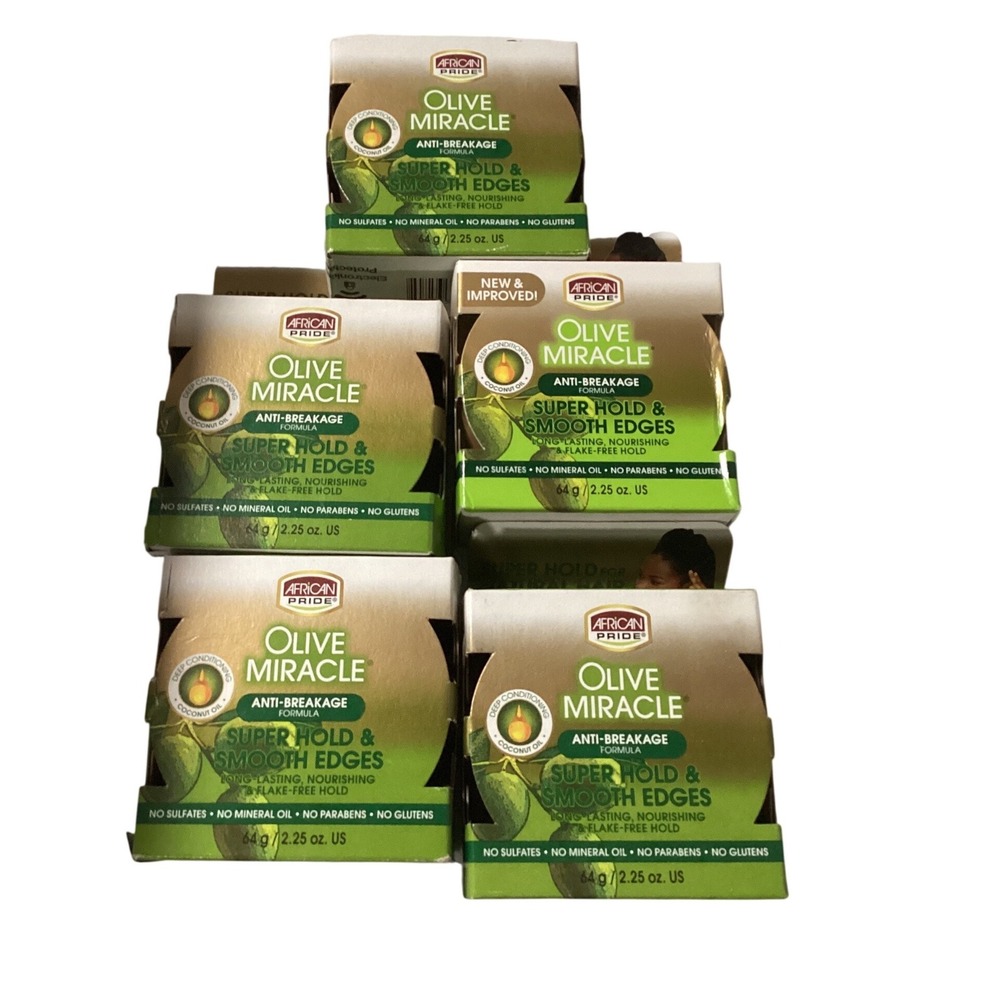 5pk African Pride Olive Miracle Super Hold & SmoothEdges Gel 2.25ozAnti-Breakage